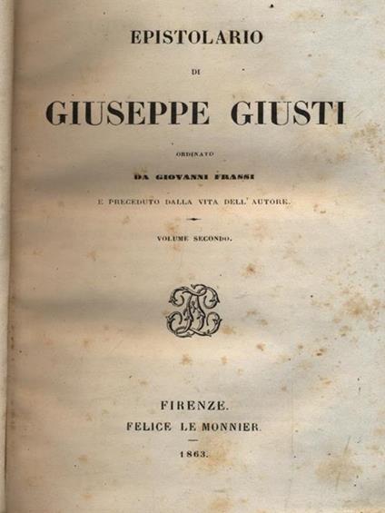 Epistolario di Giuseppe Giusti vol. 2 - copertina