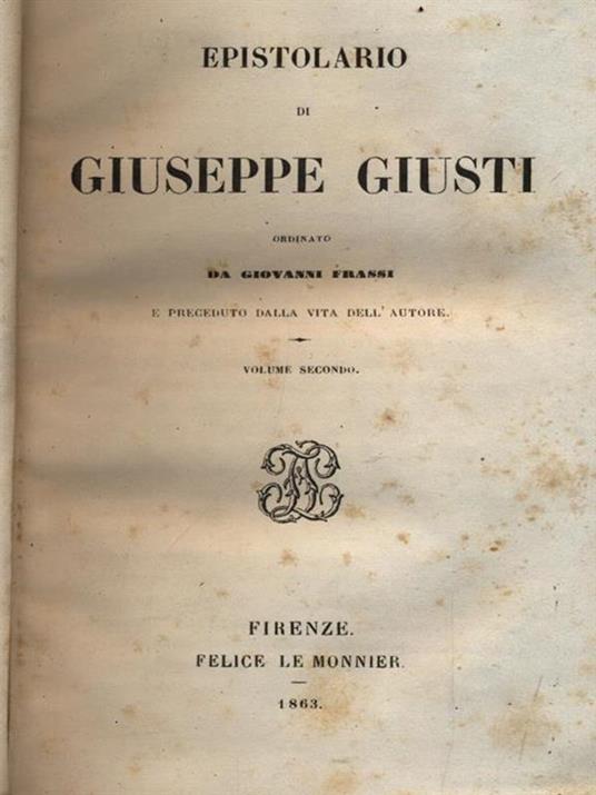 Epistolario di Giuseppe Giusti vol. 2 - copertina