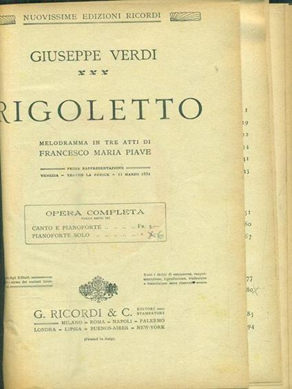 Rigoletto - Giuseppe Verdi - copertina