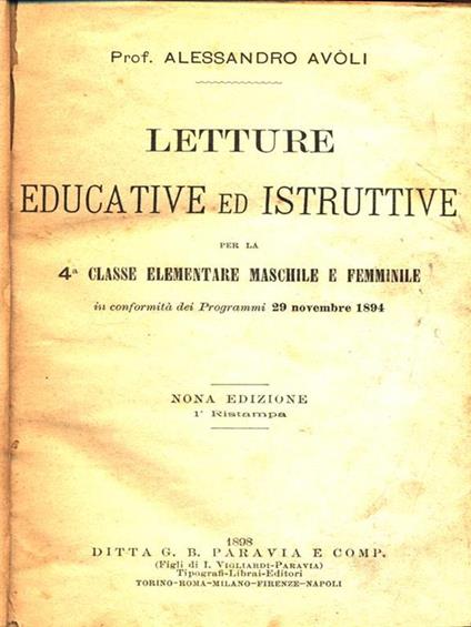 Letture educative ed istruttive per la 4° classe elementare - copertina