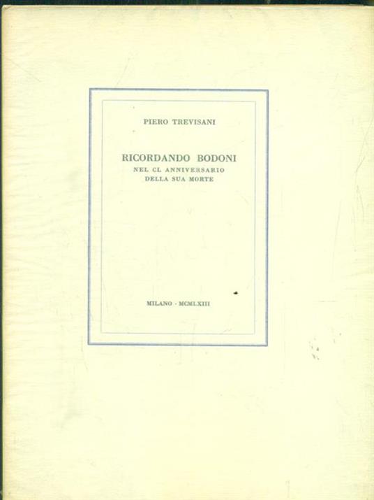 Ricordando Bodoni - Piero Trevisani - copertina