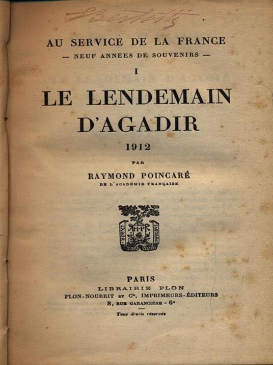 Le lendemain d'Agadir 1912 - Raymond Poincaré - copertina