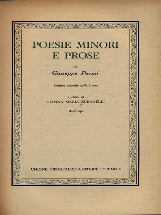 Poesie minori e prose - Giuseppe Parini - copertina