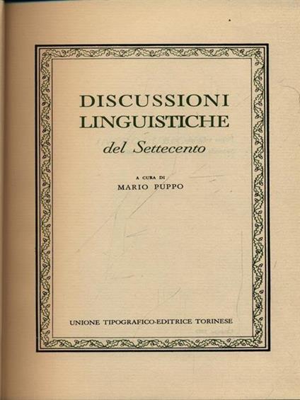 Discussioni linguistiche del settecento - Mario Puppo - copertina