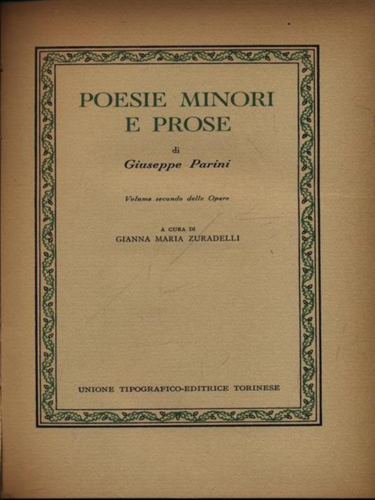 Poesie minori e prose volune secondo - Giuseppe Parini - copertina
