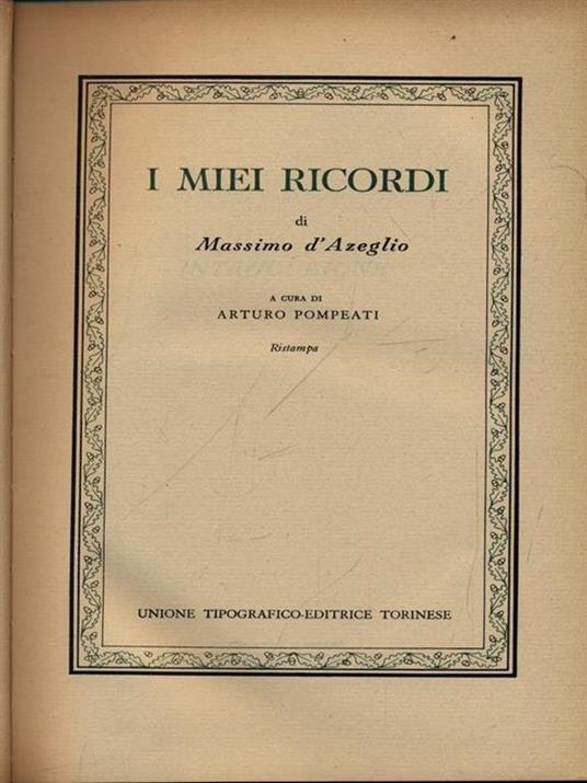 I miei ricordi - Massimo D'Azeglio - copertina