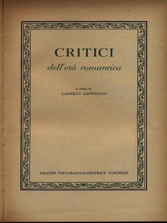 Critici dell'età romantica - Carmelo Cappuccio - copertina