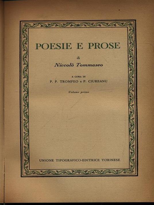 Poesie e prose vol. 1 - Niccolo Tommaseo - copertina