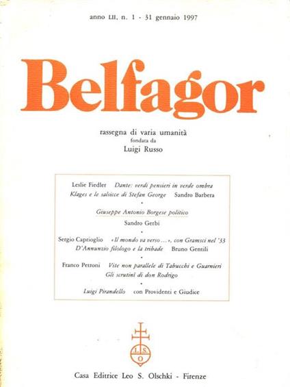 Belfagor Anno LII, 307 - 31 Gennaio 1997 - copertina