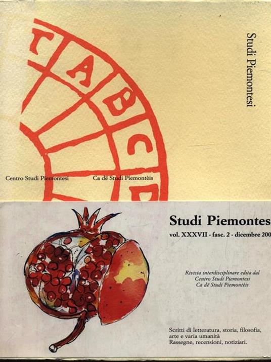 Studi Piemontesi vol. XXXVII fasc. 2/dicembre 2008 - copertina