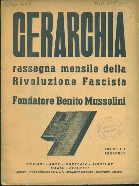 Gerarchia. N.8 - Agosto 1936 - copertina