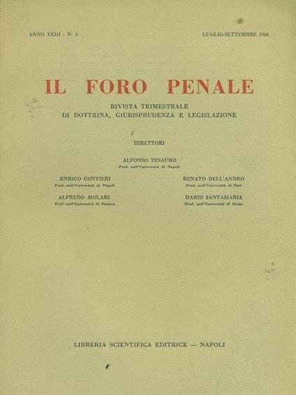 Il  foro penale n. 3 Luglio. Settembre 1968 - copertina