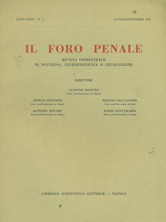 Il  foro penale n. 3 Luglio. Settembre 1968 - copertina
