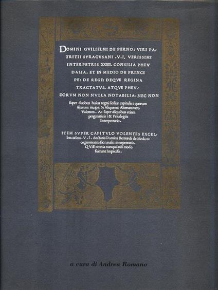 Guilelmus de Perno XXIIII consilia pheudalia - Andrea Romano - copertina
