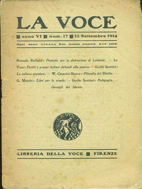 La voce. Anno VI. Num. 17. 13 settembre 1914 - copertina