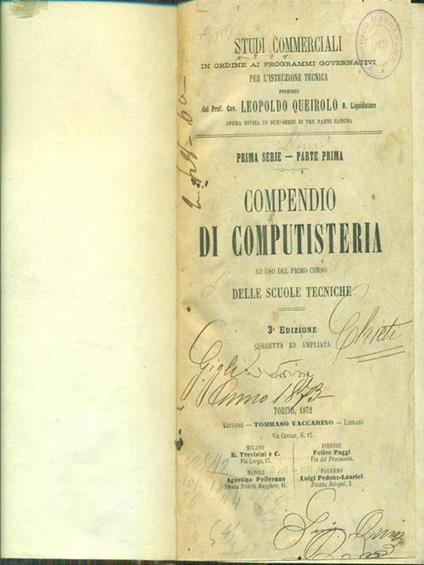 Compendio di computisteria - Leopoldo Queirolo - copertina