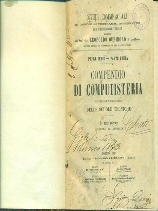 Compendio di computisteria - Leopoldo Queirolo - copertina