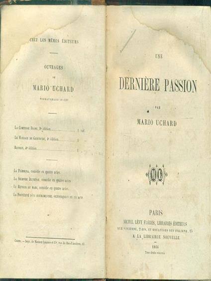Une derniere passion - Marius Uchard - copertina
