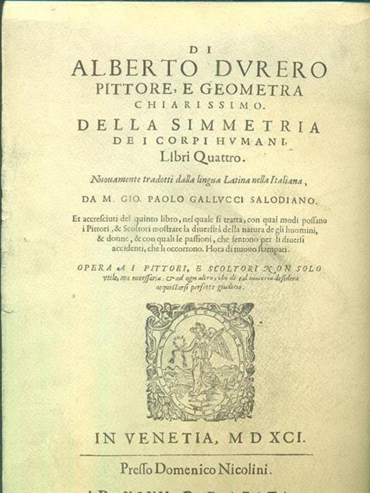 Della simmetria dei corpi humani - Alberto Durero - copertina