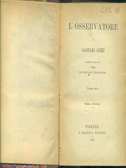 L' osservatore - Gasparo Gozzi - copertina