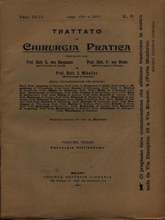 Trattato di chirurgia pratica fasc. 52-53 - copertina