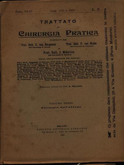 Trattato di chirurgia pratica fasc. 56-57 - copertina