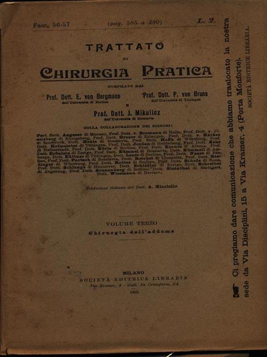 Trattato di chirurgia pratica fasc. 56-57 - copertina