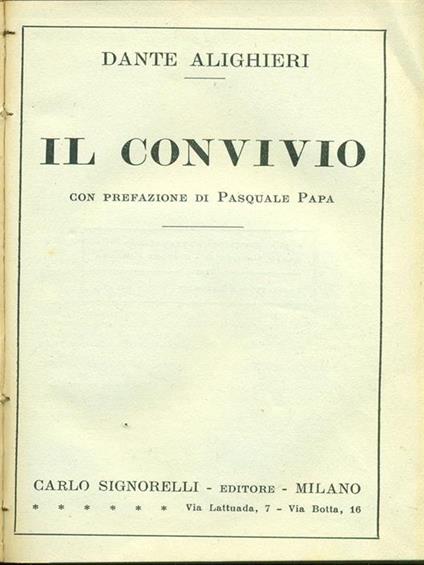 Il  Convivio - Dante Alighieri - copertina
