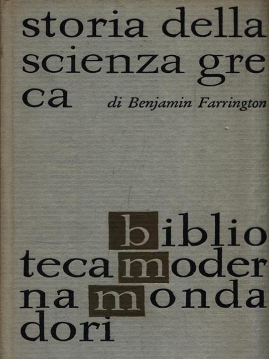 Storia della scienza greca - Benjamin Farrington - copertina