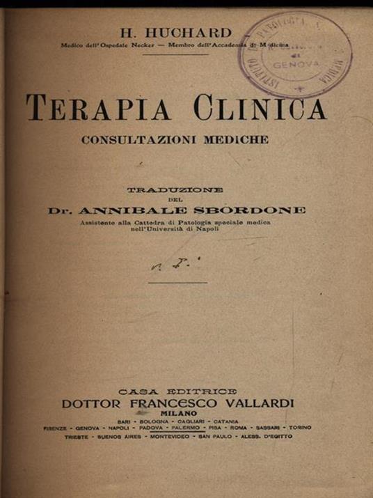 Consultazioni mediche vol. I - Terapia clinica - H. Huchard - copertina
