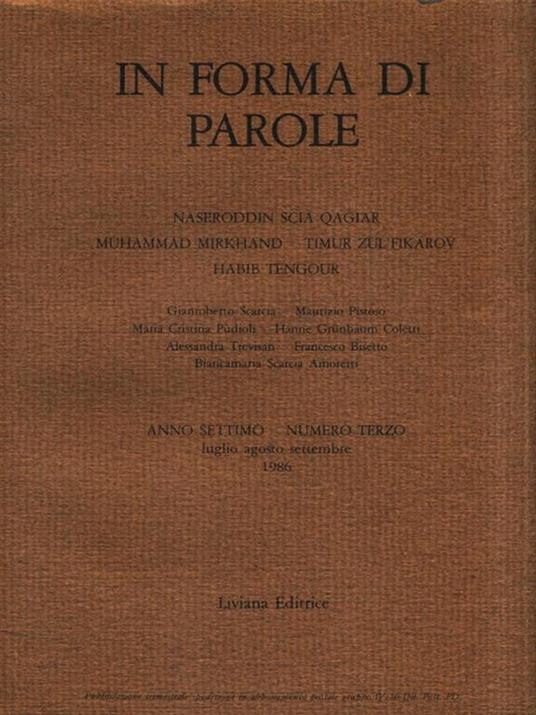 In forma di parole. Anno settimo Libro Terzo 1986 - copertina