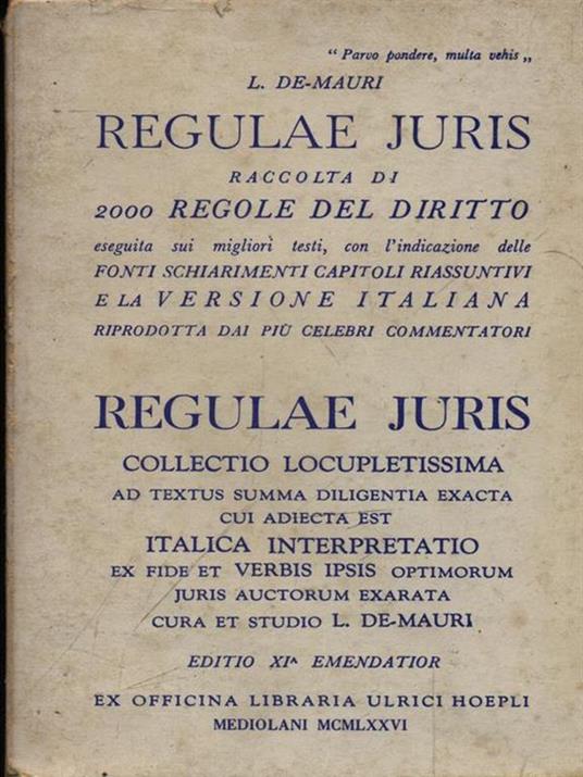 Regulae Juris - Luigi De Mauri - copertina