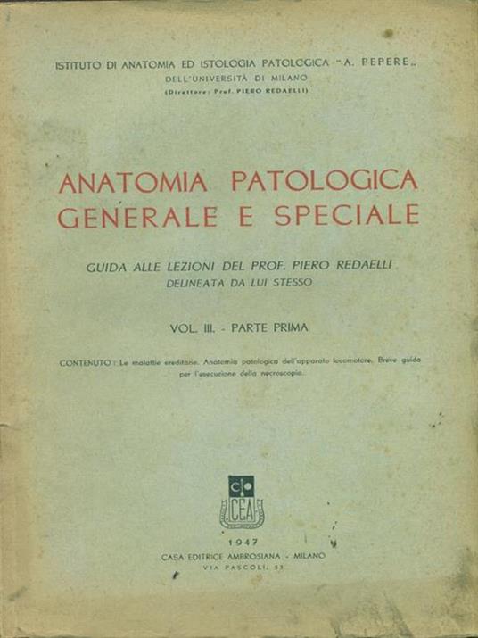Anatomia patologica generale e speciale Vol III - parte prima - copertina