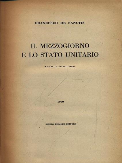 Il Mezzogiorno e lo stato unitario - Francesco De Sanctis - copertina