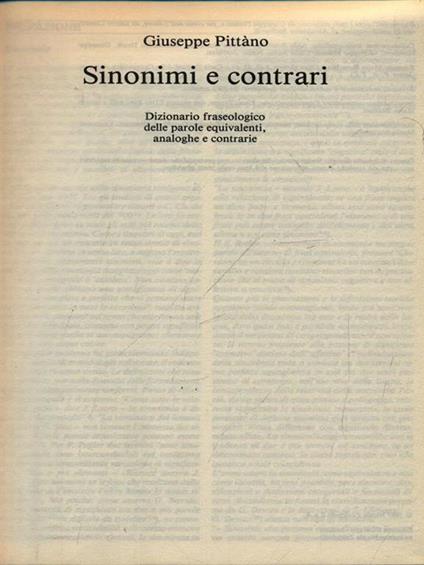 Sinonimi e contrari - Giuseppe Pittano - copertina
