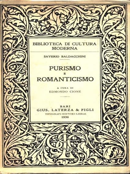 Purismo e romanticismo - Saverio Baldacchini - copertina