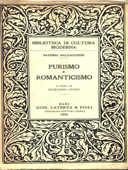 Purismo e romanticismo - Saverio Baldacchini - copertina