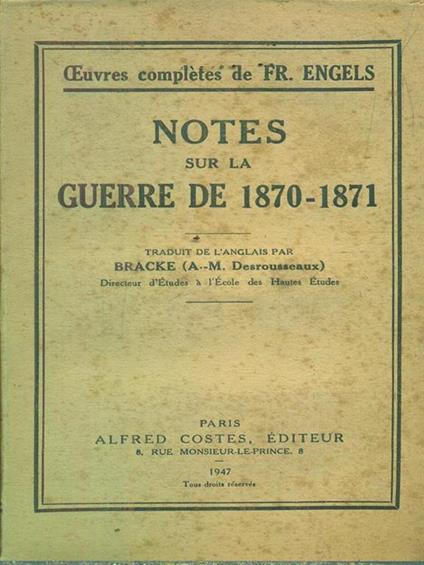 Notes sur la guerre de 1870-1871 - Friedrich Engels - copertina