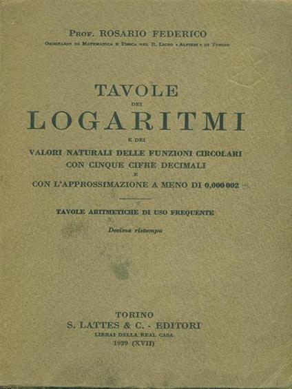 Tavole dei logaritmi - Rosario Federico - copertina