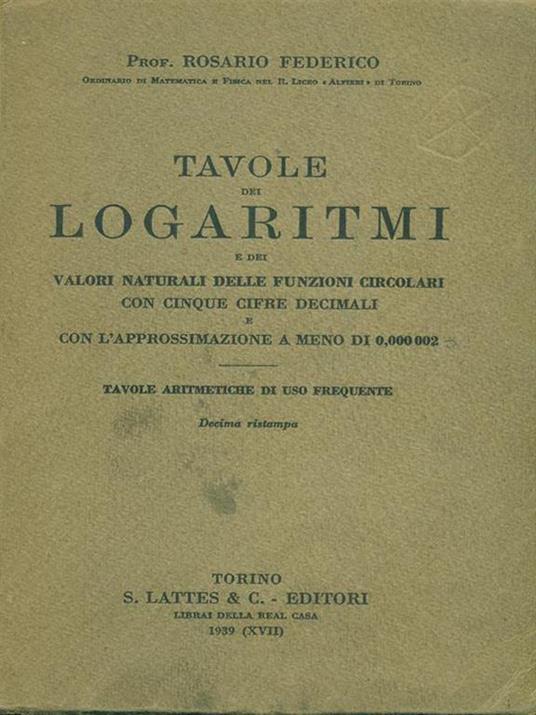 Tavole dei logaritmi - Rosario Federico - copertina