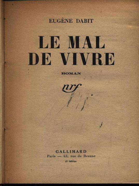 Le mal de vivre - Eugene Dabit - copertina
