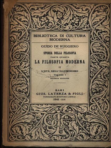 La filosofia moderna: l'età dell'Illuminismo vol. I - Guido De Ruggiero - copertina