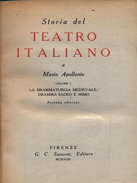 Storia del teatro italiano vol. 1 - Mario Apollonio - copertina