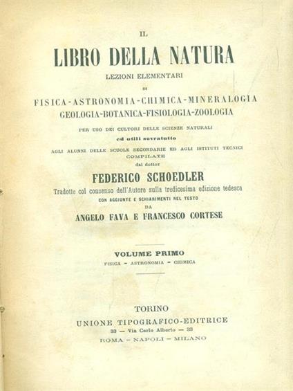 Il libro della natura. Volume 1 - Federico Schoedler - copertina
