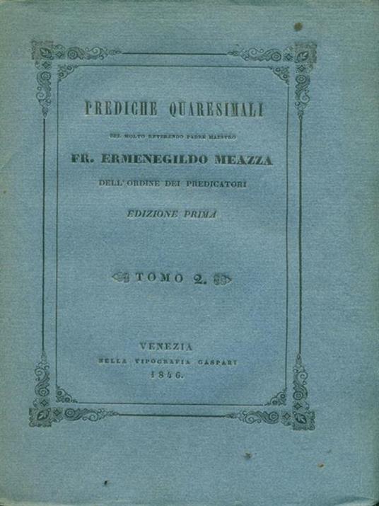 Prediche quaresimali Tomo 2 - Ermenegildo Meazza - copertina