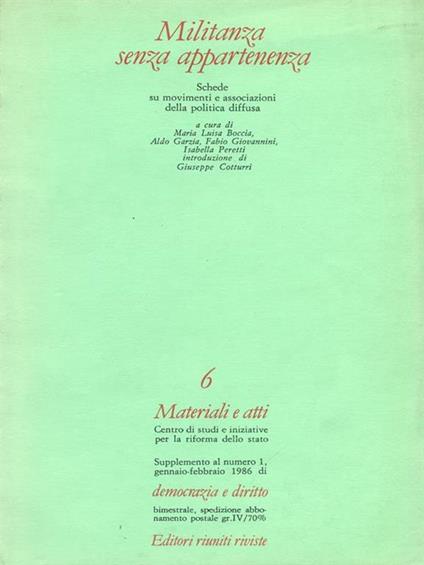 Militanza senza appartenenza - copertina