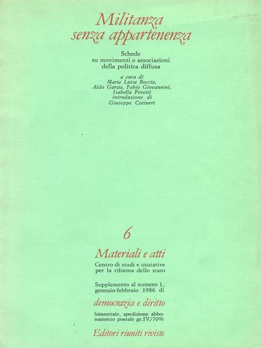 Militanza senza appartenenza - copertina