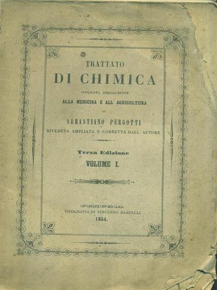 Trattato di chimica. Volume 1 - Sebastiano Purgotti - copertina
