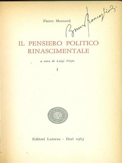 Il pensiero politico rinascimentale. Vol 1 - Pierre Mesnard - copertina