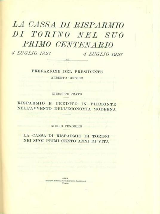 La Cassa di Risparmio di Torino nel suo primo centenario 1827-1927 - copertina